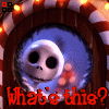 A circular icon with a cartoonish skull face inside a blue oval, framed by a red-and-white striped border with glowing lights, and red text reading "What's this?" below.