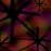 Pixelated abstract composition with dark branching lines against a gradient of deep reds, purples, and muted oranges.