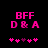 Pixelated pink text and symbols on black background, two identical frames with slight animation in heart symbols.