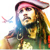 A pixelated portrait of a person with long brown hair, wearing a red headband, large hoop earrings, and a green shirt with a white design, set against a bright background with a blurred red and blue graphic element.