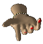 Four views of a 3D-rendered hand with red-painted fingernails, wearing a beaded bracelet and gold ring on the wrist.