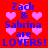 Red background with pink hearts and blue text repeating 'Zack & Sabrina are LOVERS! LOVERS!' in a pixelated style.