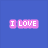 Blue background with pink text reading "I LOVE" and "YOU" above a pixelated image of two people kissing.