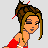 Pixel art contact sheet showing multiple frames of an animated icon featuring a woman in red attire with text elements including "I'm about as innocent" and repeated "As the DEVIL" phrases.