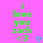 Green pixelated text on pink background reads 'i love you zach <3' with cyan heart symbols, two versions show heart color change.