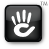 Pixelated white hand icon with five fingers and a curved palm on a dark gray square background with rounded corners.