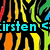 Pixelated cyan text 'irsten' on black background with vertical colored bars in red, orange, yellow, green, blue hues.