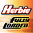 A 2x2 contact sheet of four animated frames from a Herbie Fully Loaded-themed AIM buddy icon, showing text and character portraits against an orange background with gray transparency in the bottom-right corner.