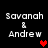 Pixelated text 'Savannah & Andrew' appears in four positions with red heart symbols in different corners across frames