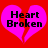 Two identical pink broken heart shapes on red background with black text "Heart Broken" inside each heart.