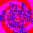 Four identical circular icons with red and pink spiral backgrounds, each containing blue text reading "I'm a friend, my name is called LOVE" in a pixelated font.