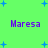 Green background with blue plus signs and purple text reading "Maresa" in two , each followed by a colon