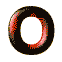 A circular icon with a glossy, metallic ring transitioning through red and gold hues against a gray background.