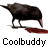 Animated contact sheet of a bird icon with seven frames showing sequential motion above the text 'Coolbuddy' on white background.