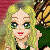 Animated sequence of a green-haired figure with blue eyes and red lips, wearing a green top, against a red and green background with repeated text patterns.