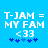 Pixelated blue background with white text reading "T-JAM = MY FAM <33" and five blue star icons below, showing two animation frames where the fourth star shifts from light to dark blue.