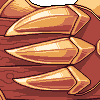 Pixel art of three golden, pointed shapes arranged in a horizontal row on a reddish-brown background with subtle darker patterns.