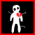 Pixelated white figure with black eyes holds red heart against black background, alternating between chest and mouth positions in animation.