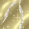 Golden background with diagonal light streaks and scattered white starbursts, featuring four vertical glittery silver streams flowing downward.