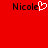 Red background with two instances of the name "Nicole" in black pixelated text, one featuring a white heart symbol replacing the letter 'o' in the second instance.