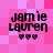 Four identical pixelated text-based icons with 'jamie lauren' and three heart symbols on a pink checkered background.