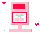 Two pink computer monitor icons with red accents; left monitor shows green pixel art of a plant, right monitor shows a white envelope with red border.