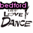 A four- displays text and imagery: 'bedford' in pink, 'Love Dance' in black script, a dancer's legs with the word 'dance', and a ballerina silhouette with 'academy'