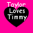 Four identical heart-shaped icons with white text on black hearts against a bright pink background, each displaying 'Taylor Loves Timmy' in pixelated font.