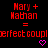 Red pixelated text on black background reads 'Mary + Nathan = perfect couple' with two pink heart icons below.
