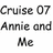 Static image with repeated text 'Cruise 07 Annie and Me' in black pixelated font on white background, partially cropped at right edge.