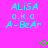 Pixelated cyan text on bright pink background with two green heart symbols at bottom center.