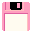 Pixelated pink floppy disk icon with white center, black top section, and blue text 'DOWN' or 'DOWN LOAD!' appearing in sequence.