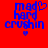 Blue pixelated text 'mad hard crushin' on red background with two heart symbols, one above and one below the text.