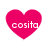 Four pink heart-shaped icons with the text 'cosita' in white pixelated font, arranged in a on a white background