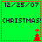 Green background with red dotted border, displaying four identical containing date text and Christmas tree icons