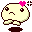 Two pixelated round characters with pink hearts on their heads, standing side-by-side against a gray background.