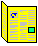 Yellow folded document with gray text blocks, blue square icon, and green square icon; document folds and shifts across frames.