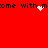 Red background with black text reading 'come with mome with m' and pixelated white heart animations.