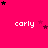 A bright pink background with repeated white text 'carly' and scattered black and dark purple stars in a pattern