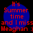 Four identical blue circular icons with red text reading "It's Summer time and I miss Meaghan :|" arranged in a on a black background