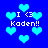 Blue background with light blue pixelated hearts and repeated text "I <3 Kaden!!" in white block letters.