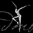 Pixelated grayscale icon of a stylized humanoid figure in mid-air pose with extended limbs and flowing lines against black background.