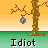 Pixel art animation of a character in blue robes and a colorful hat standing among brown trees with gray hanging objects, labeled 'Idiot' below each frame.