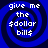 Four identical blue spiral backgrounds with white text reading "give me the $dollar bill$" arranged in a