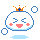 Pixelated cloud-shaped character with blue outline, orange crown, pink cheeks, and smiling mouth; four variations show bubble positions changing around it.