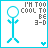 Pixelated blue stick figure with circular head, two leaf-like arms, and X-shaped legs stands beside text reading "I'M TOO COOL TO BE 3-D" on white background.