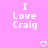 Pixelated text 'I Love Craig' in white on pink background with two pixelated hearts below, static image.