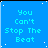 Blue background with light blue text reading "You Can't Stop The Beat" and scattered white dots, displayed in a of nine identical