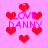 Pixelated pink background with red heart symbols and 'I LOVE DANNY' text in purple, showing animation changes between frames.
