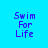 Blue background with four identical pixelated text blocks reading "Swim For Life" in purple, one of which has a white glow effect.